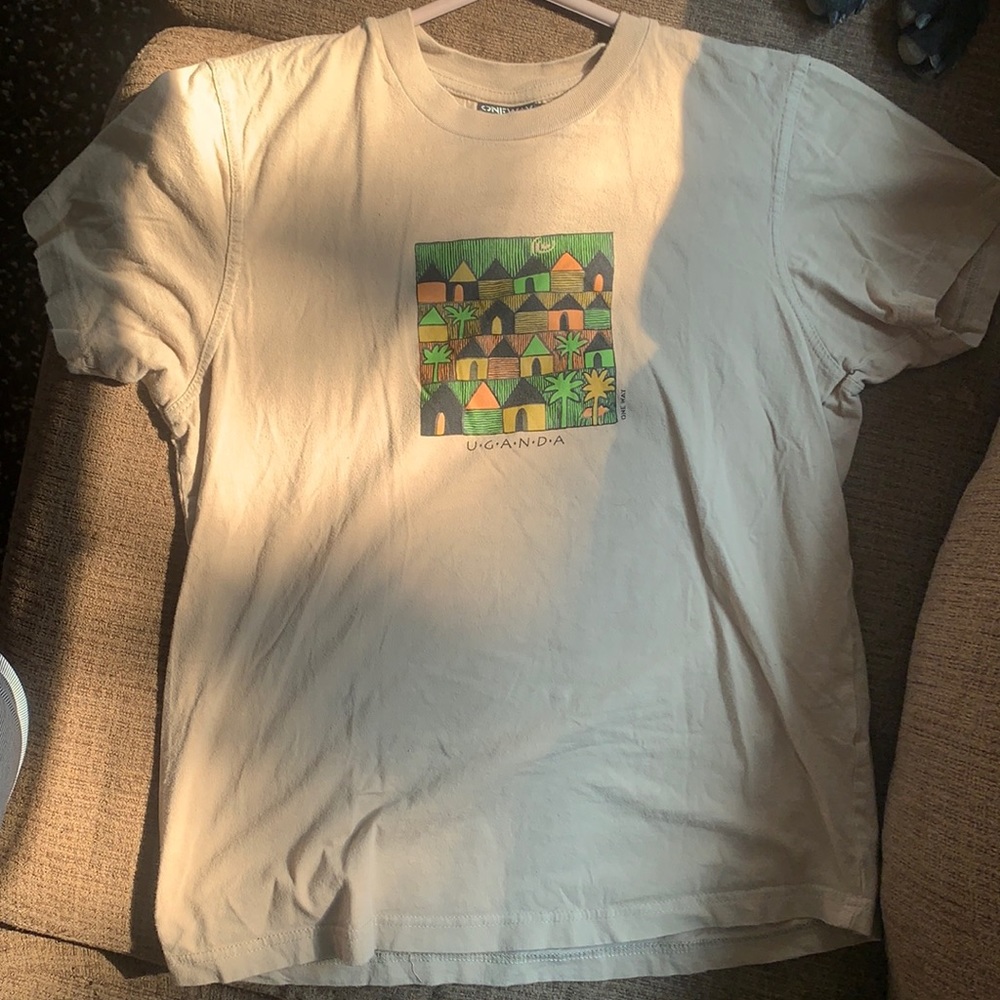 One way short sleeve tan tee shirt